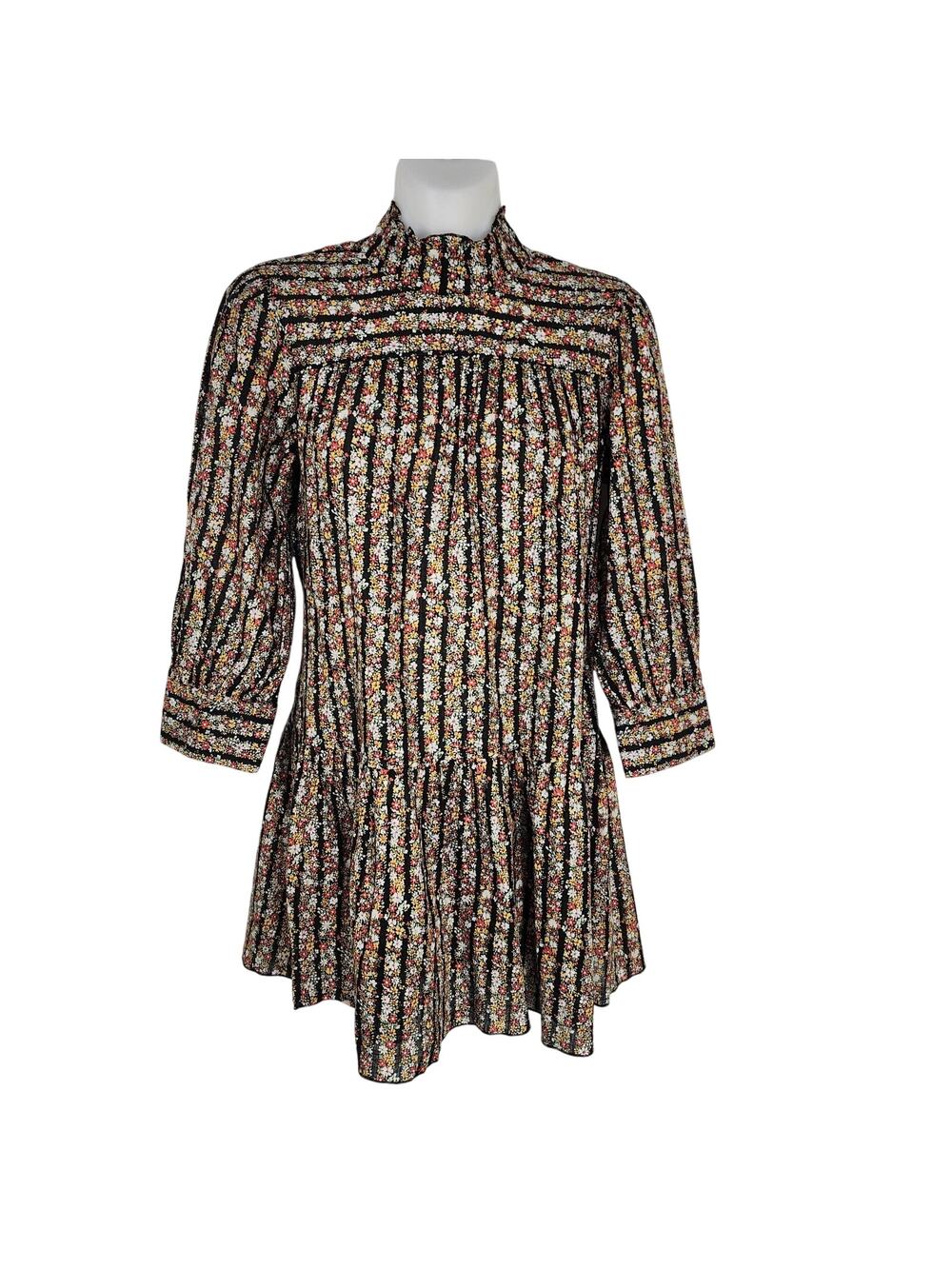 Free People Mini Dress Size 2 Floral Micro Mini Turtleneck 3/4 Sleeve Y2K Peplum